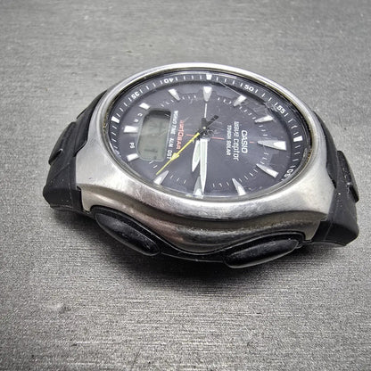 Casio Wave Ceptor Watch Men 43mm Black Dial Silver Analog Digital Solar WVA-430J5