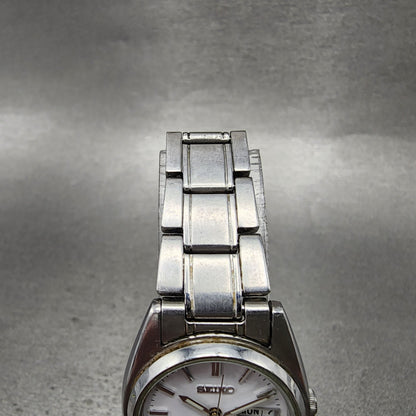 Seiko Watch Women 25mm White Dial Silver Tone Daydate 7n830011 Round NewBattery4