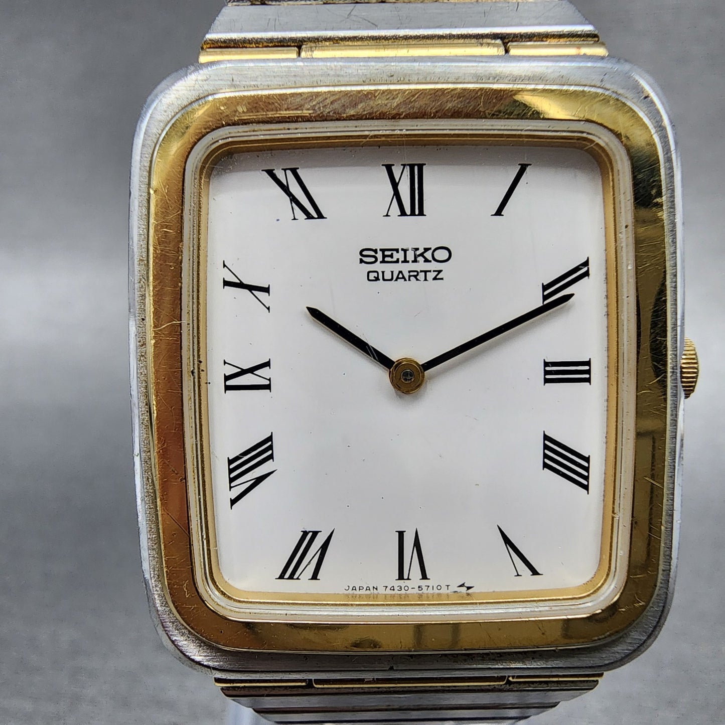 Seiko Tank Watch Men 27mm White Dial Two Tone Rectangle 74305450 New Battery1