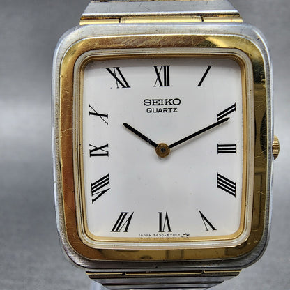 Seiko Tank Watch Men 27mm White Dial Two Tone Rectangle 74305450 New Battery1