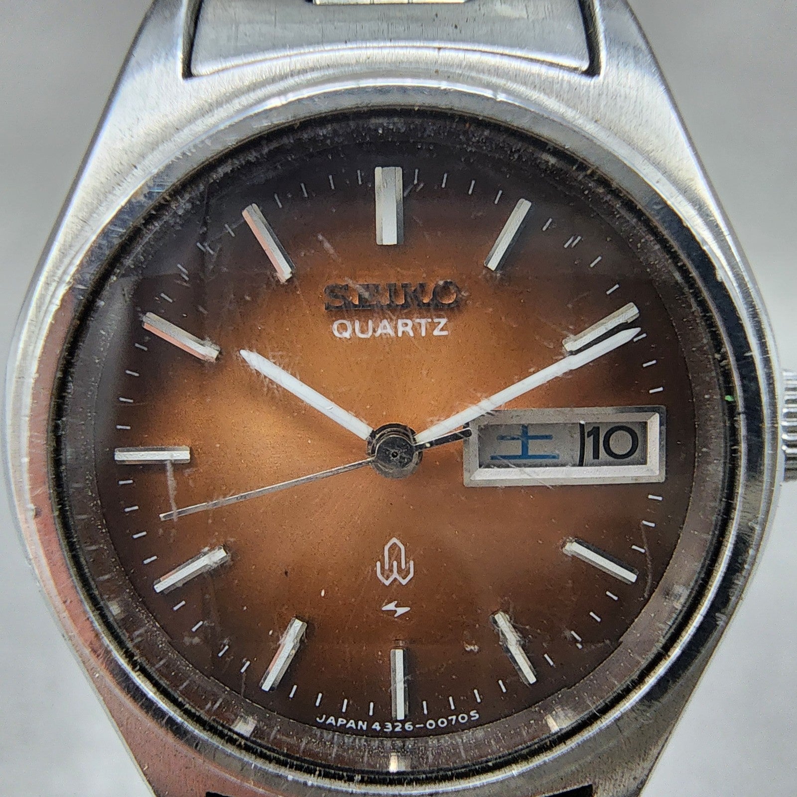 Seiko Watch Women 25mm Orange Dial Silver Tone Daydate Round 43260070 New Batt1