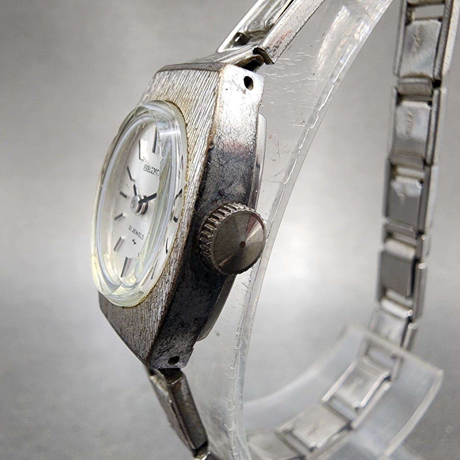 Seiko Watch Women 15mm Silver Dial Silver Tone Manual Rectangle 117490 Runs2