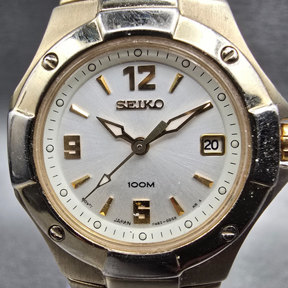 Seiko Watch Women 26mm White Dial Two Tone Date Round 7N82-0BE0 New Battery1