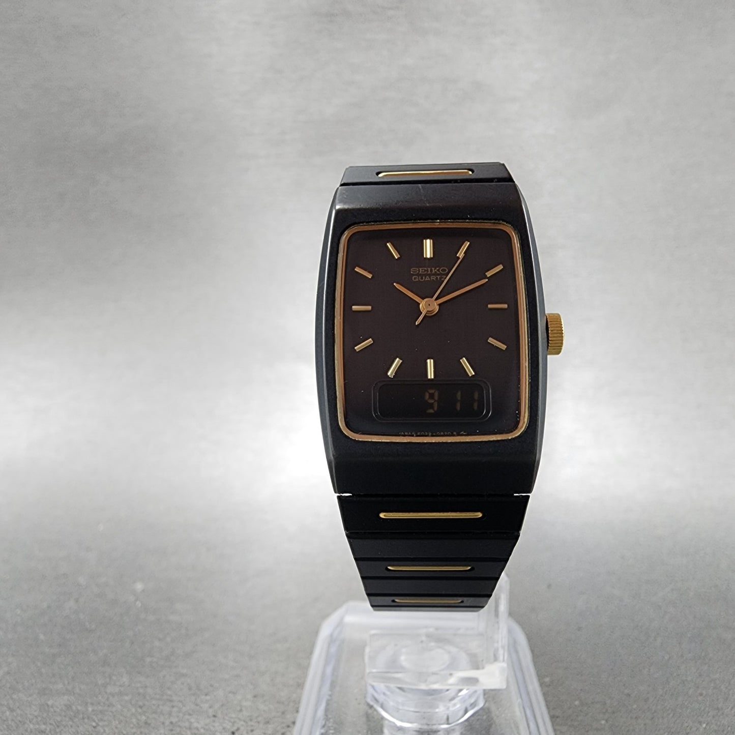Seiko Watch Women 22mm Analog Digital Black Tone Rectangle E0295619 New Bat ABC5