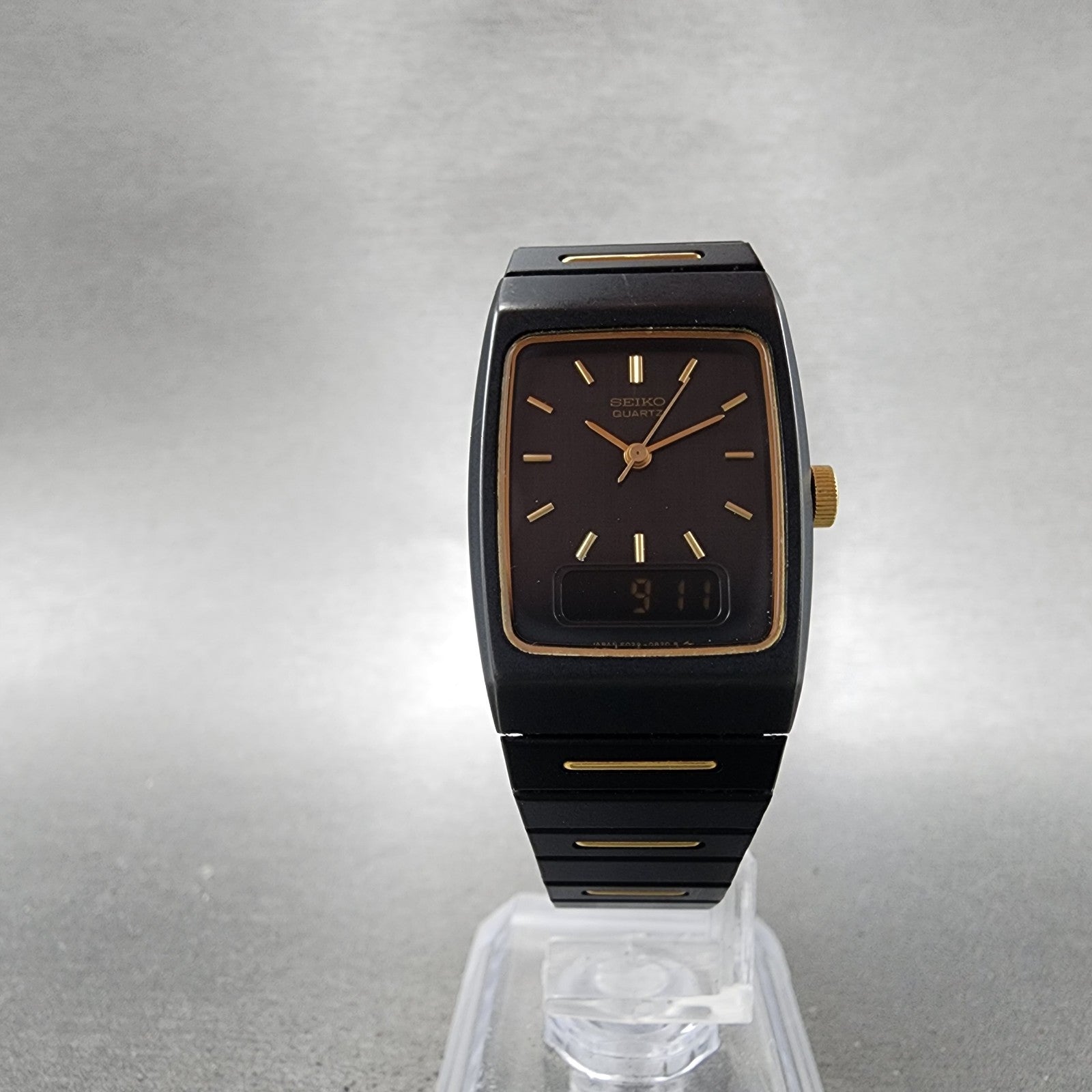 Seiko Watch Women 22mm Analog Digital Black Tone Rectangle E0295619 New Bat ABC5