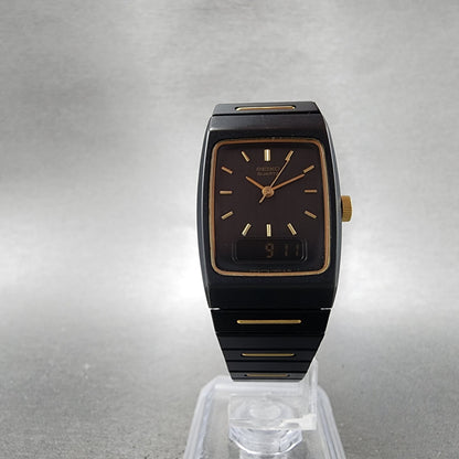 Seiko Watch Women 22mm Analog Digital Black Tone Rectangle E0295619 New Bat ABC5