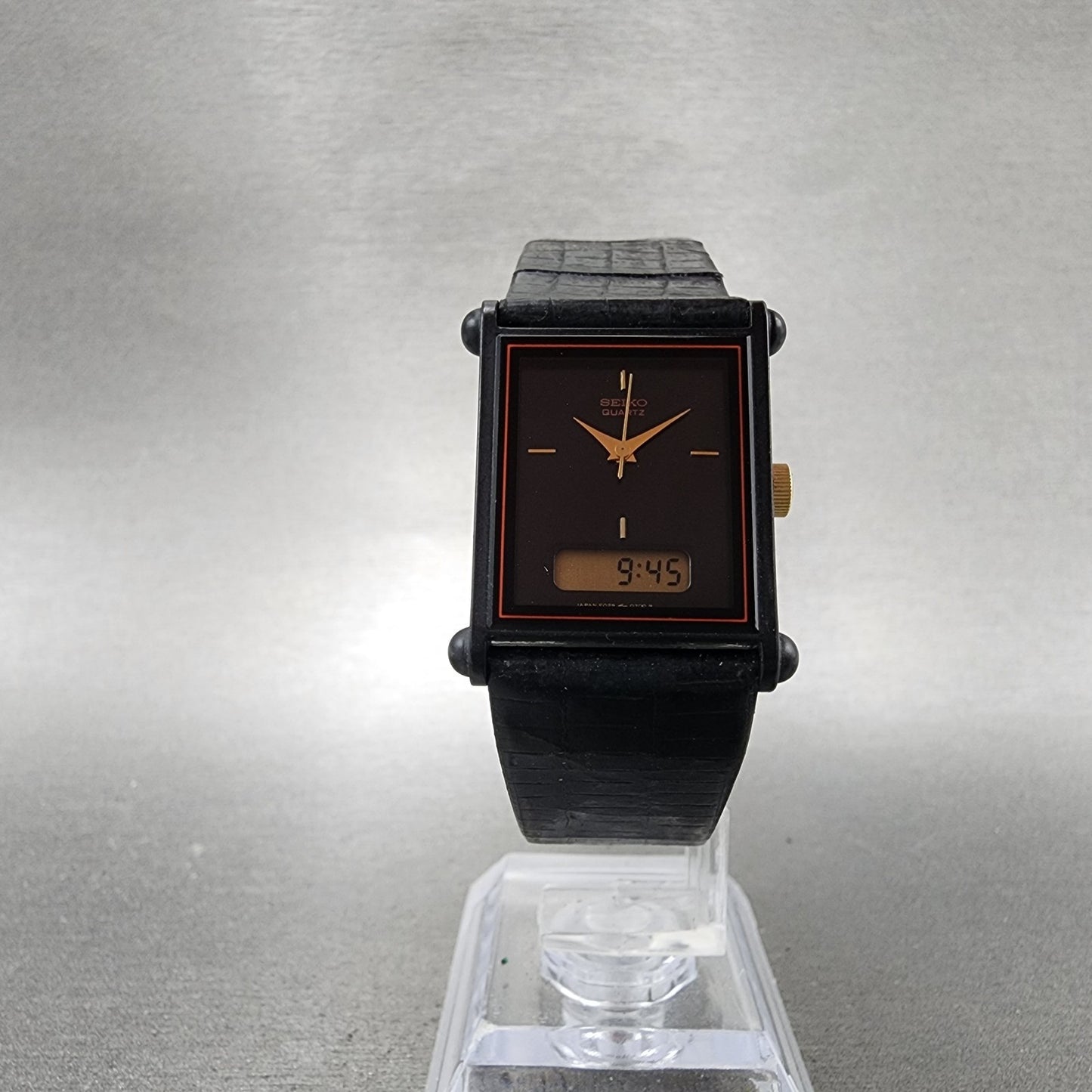Seiko Watch Women 22mm Analog Digital Black Tone Rectangle E0295510 New Bat5