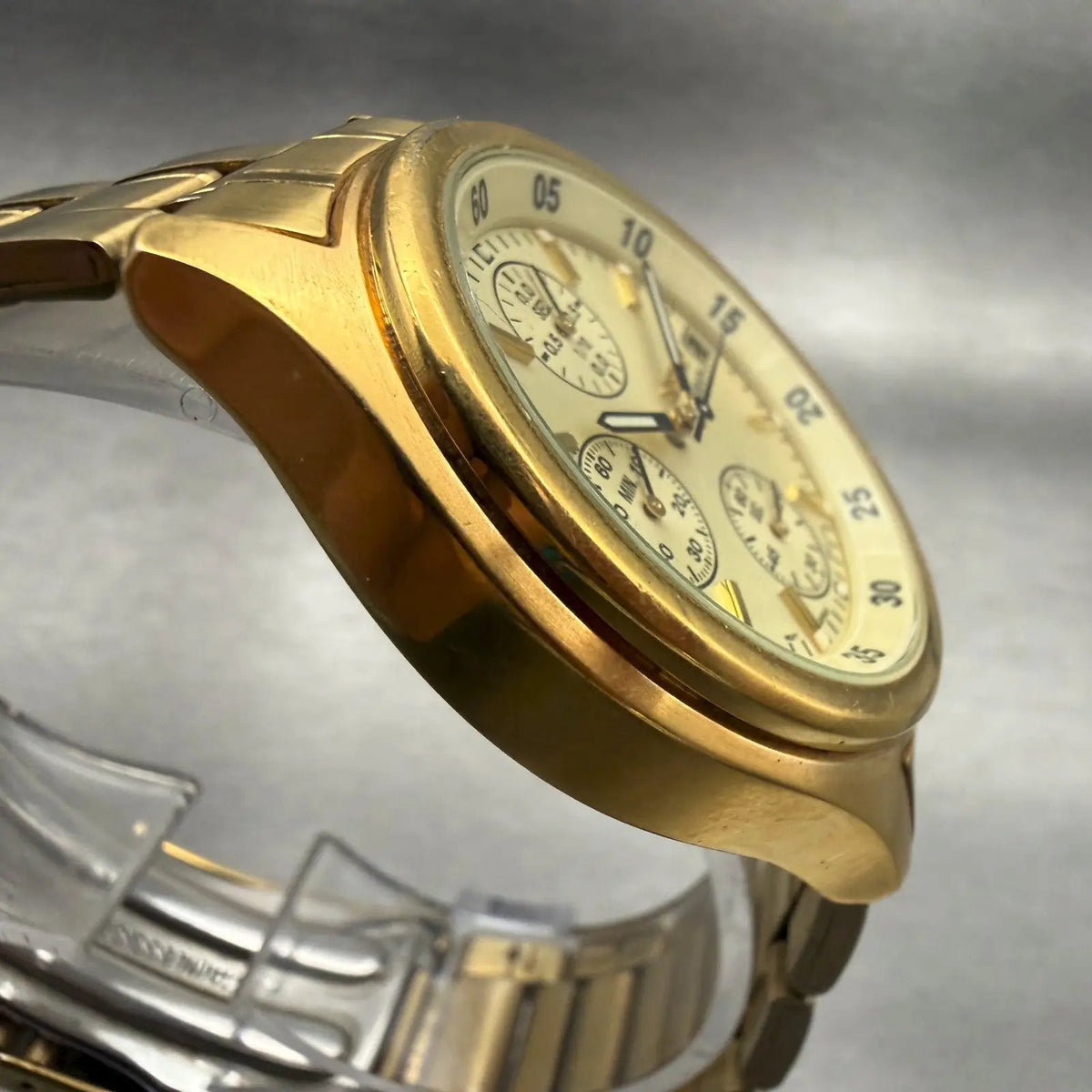 Seiko Chronograph Watch Men 39mm Champagne Dial Gold Tone Date V657-7100 New Bat3