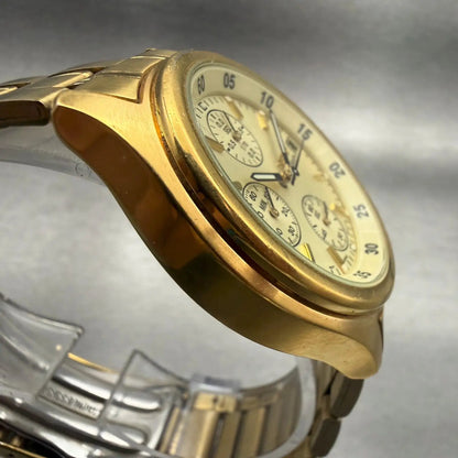 Seiko Chronograph Watch Men 39mm Champagne Dial Gold Tone Date V657-7100 New Bat3