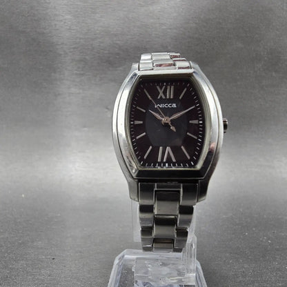 Citizen Wicca Watch Women 24mm Black Dial Silver Tone Rectangle E031-S06441 Runs5