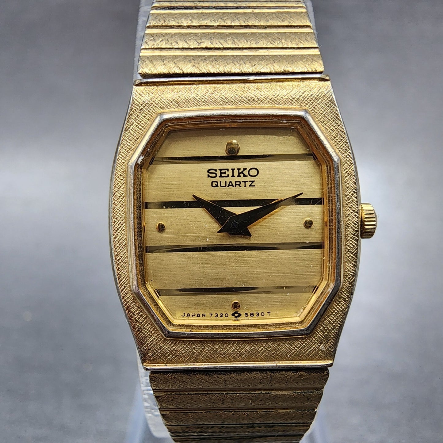 Seiko Watch Women 18mm Gold Dial Gold Tone Rectangle 73205499 New Battery1