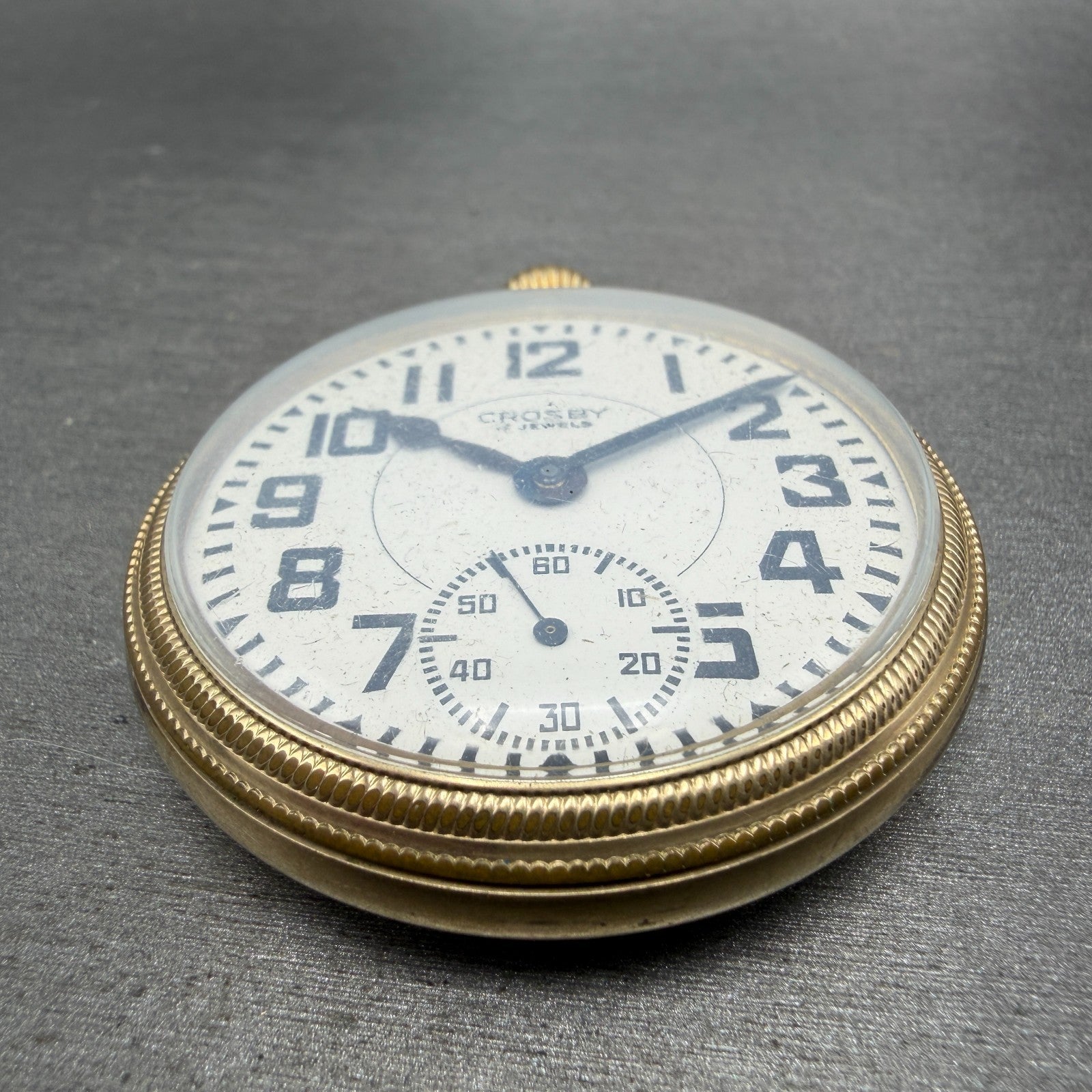 Crosby Pocket Watch 50mm White Dial Gold Plated Manual Wind 17 Jewels PARTS3