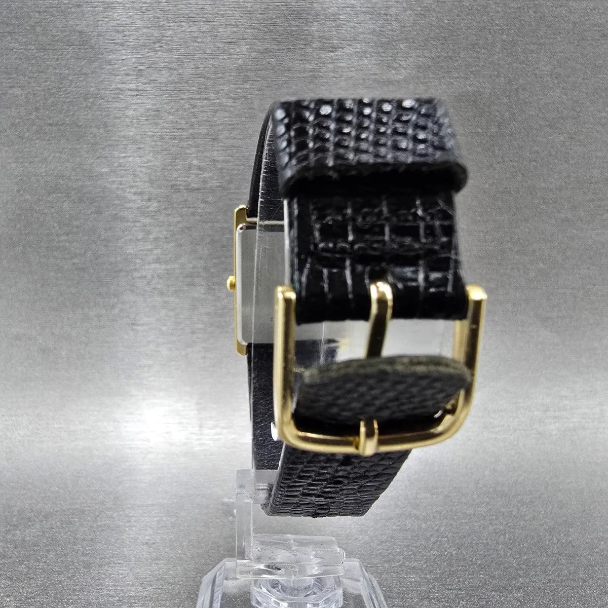 Seiko Tank Watch Men 25mm Black Dial Gold Rectangle 5Y30-5069 New Battery JP28