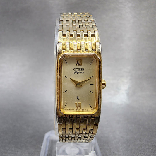 Citizen Tank Watch Women 14mm Champagne Dial Gold Tone 5421S26232 New Battery0