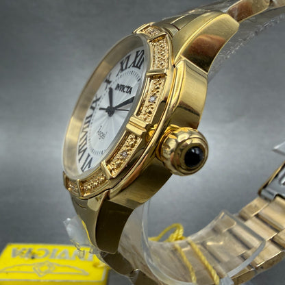 Invicta Watch Women 38mm White Dial Gold Tone Round 14717 New Battery2