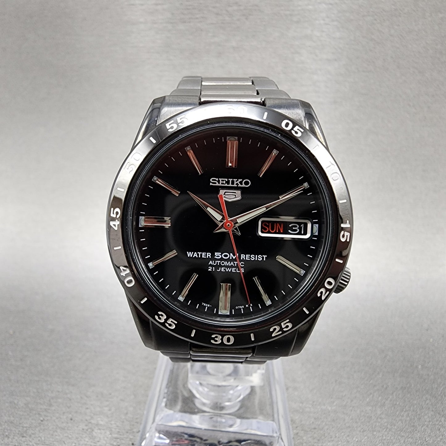 Seiko 5 Automatic 36mm Watch Men Black Dial Black Tone Daydate 7s2602t0 Runs2