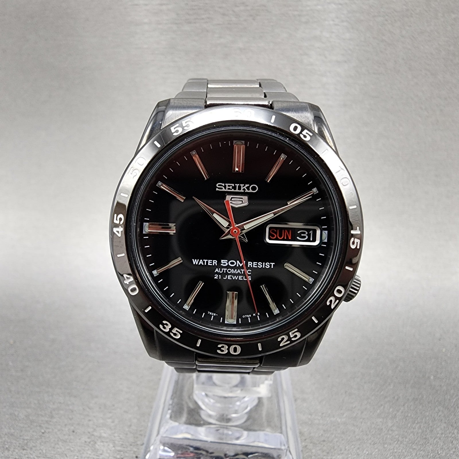 Seiko 5 Automatic 36mm Watch Men Black Dial Black Tone Daydate 7s2602t0 Runs2