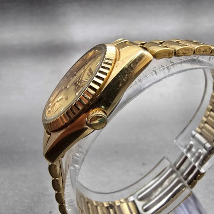 Seiko SQ Watch Women 24mm Gold Dial Gold Tone Daydate Round 3E23-0A69 New Batt2