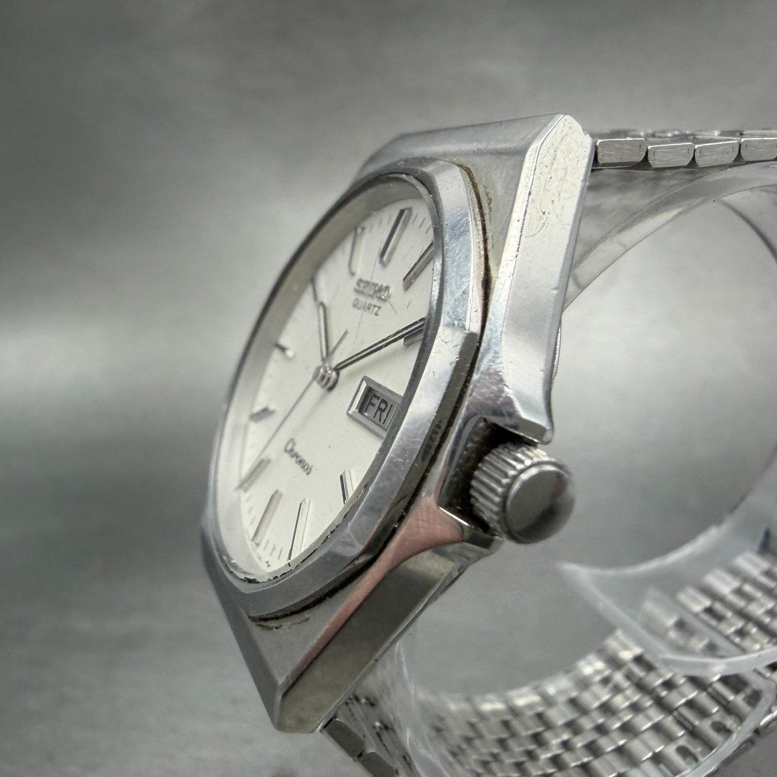 Seiko Chronos Watch Men 34mm Silver Dial Silver Tone Daydate 7433-7040 PARTS3