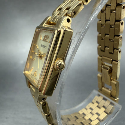 Seiko Tank Watch Women 16mm Champagne Dial Gold Tone 1N01-0FH0 New Battery NMZ3