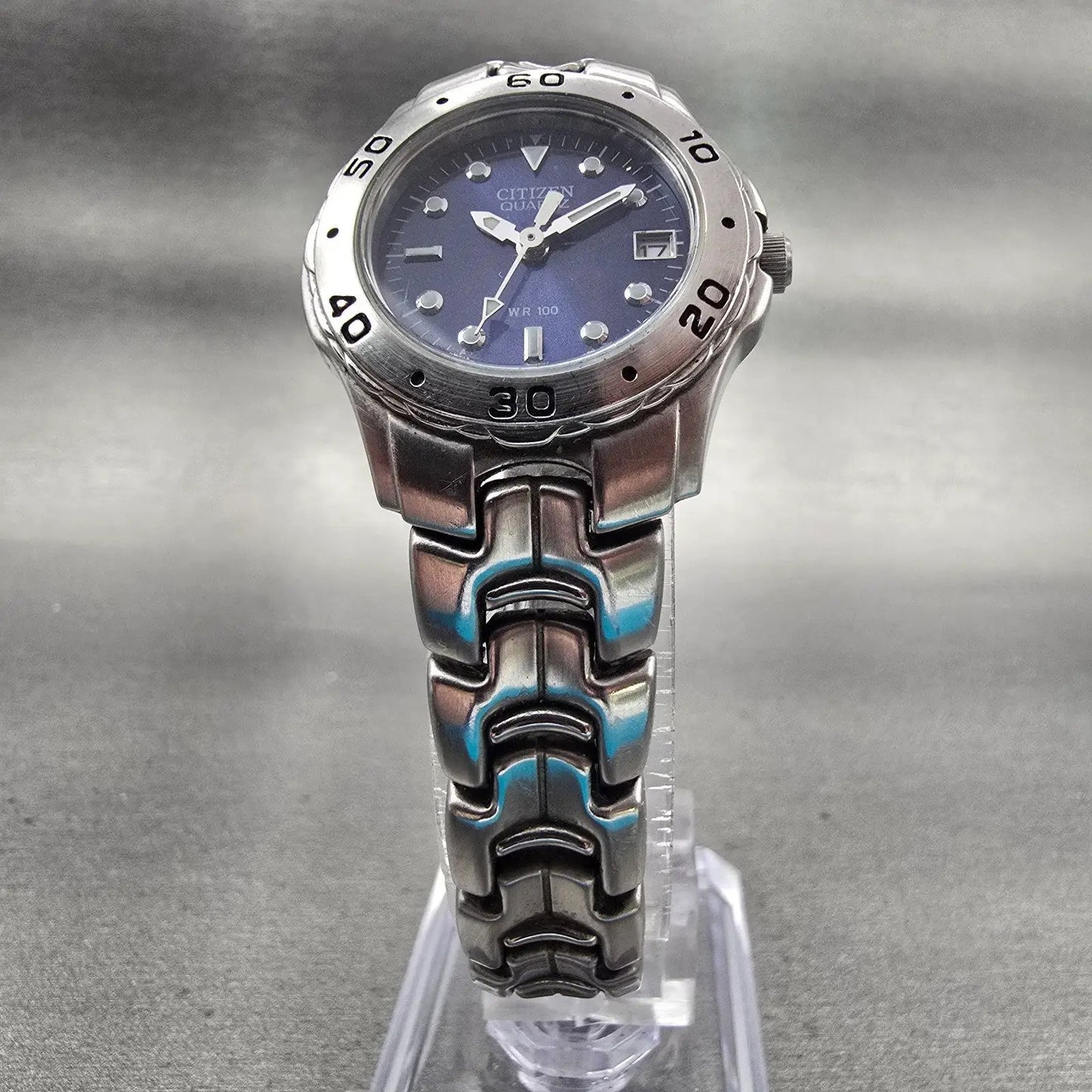Citizen Watch Women 27mm Blue Dial Silver Tone Date Round 1012-S92316 New Batt5
