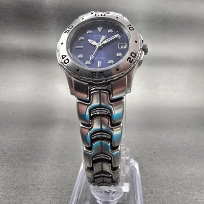 Citizen Watch Women 27mm Blue Dial Silver Tone Date Round 1012-S92316 New Batt5