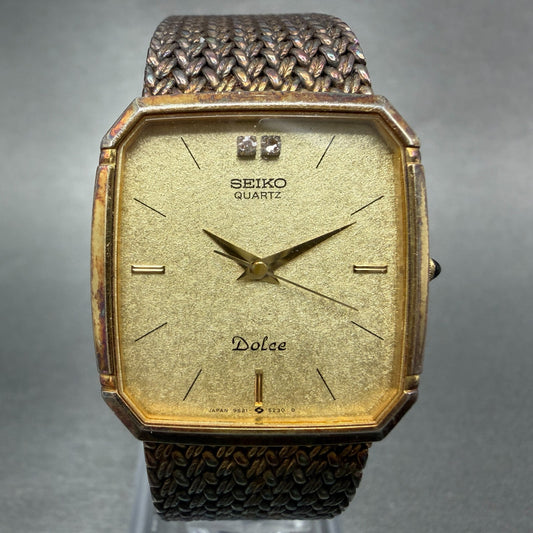 Seiko Dolce Tank Watch Men 27mm Champagne Dial Gold Tone 95215210 New Battery0