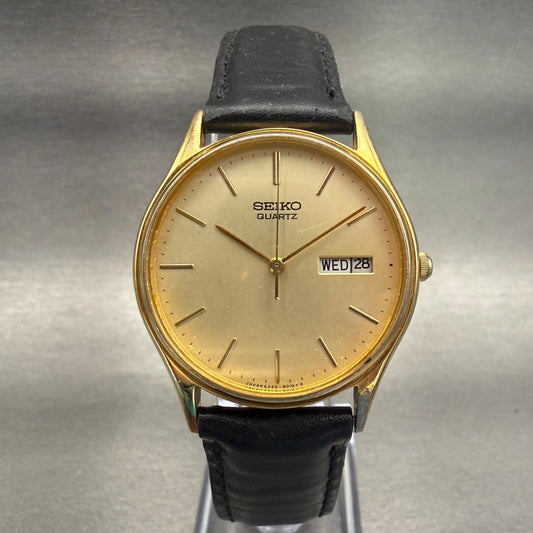 Seiko Watch Men 33mm Gold Dial Gold Tone Daydate Round 6533-8019 New Battery0