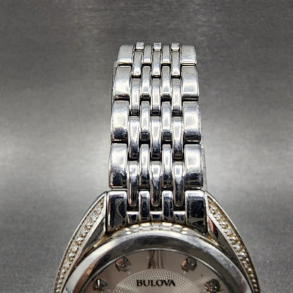 Bulova Diamond Watch Women 30mm Silver Dial Silver Tone 96R212 New Battery