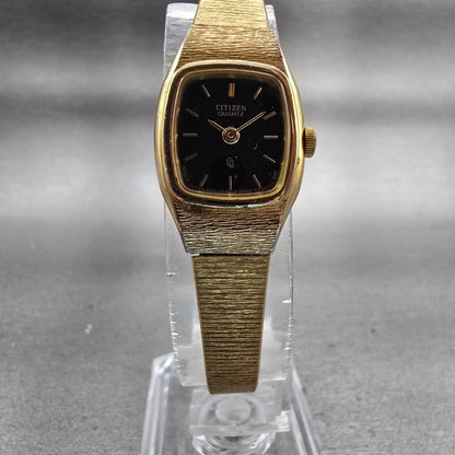 Citizen CQ Watch Women 17mm Black Dial Gold Tone Oval 3220-S09150 New Battery5