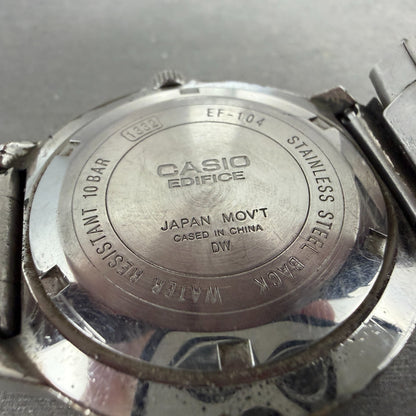 Casio Edifice Watch Men 40mm Gray Dial Silver Tone Date Round EF-104 New Batt9
