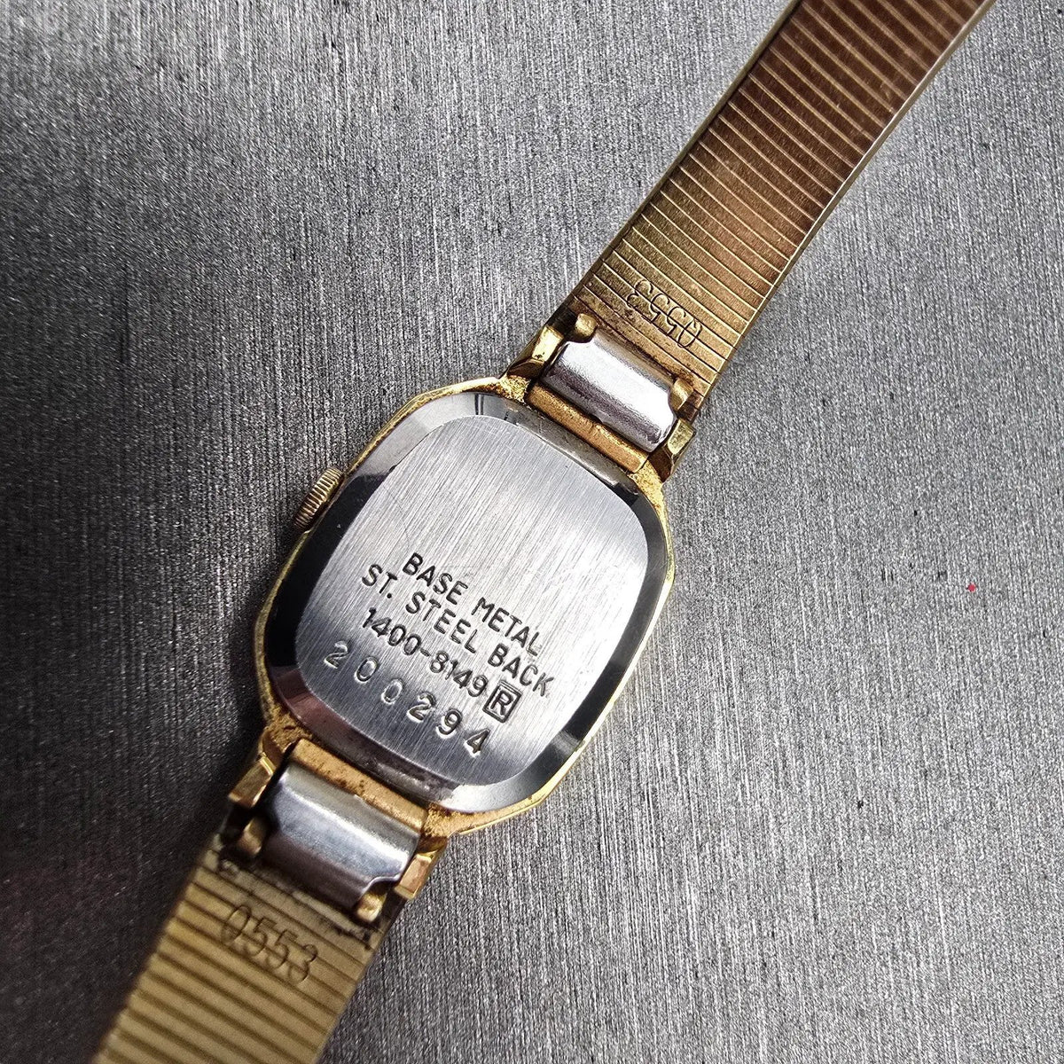 Seiko Watch Women 17mm Black Dial Gold Tone Rectangle 1400-8149 New Battery JP2310