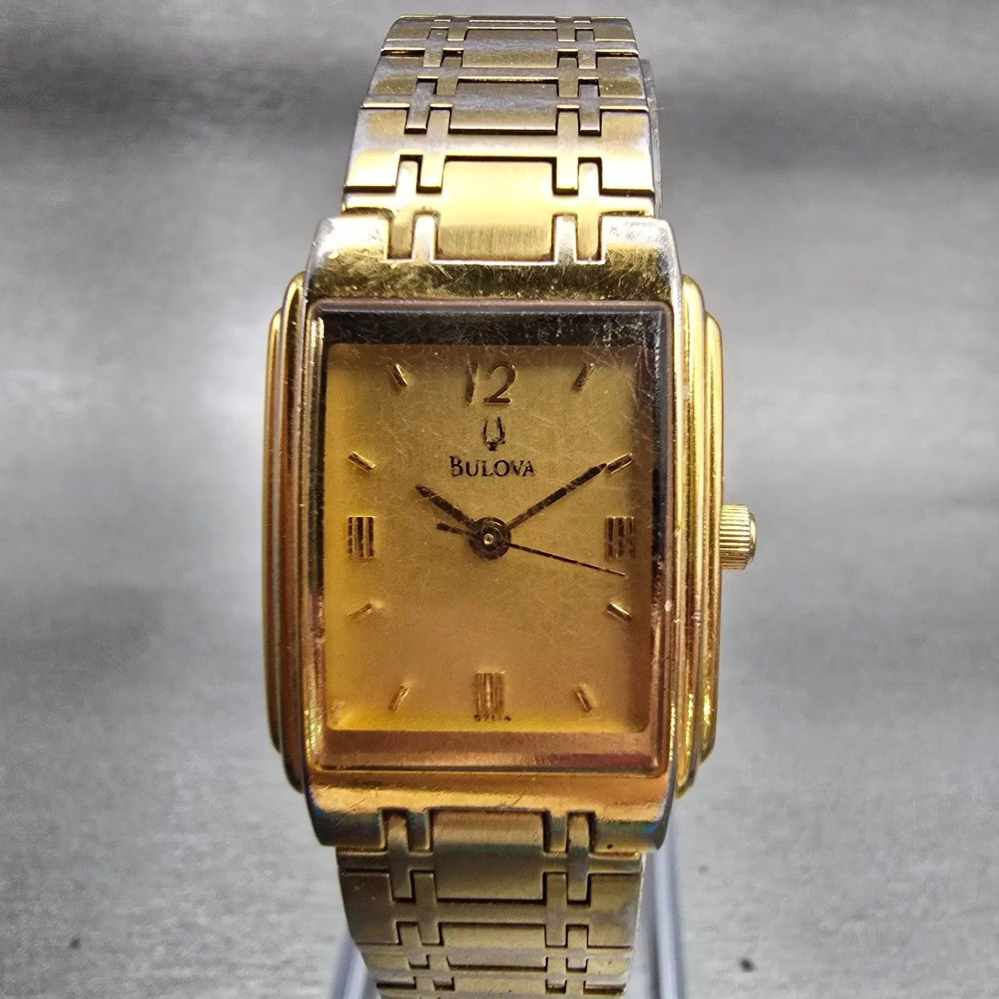 Bulova Watch Women 20mm Gold Dial Gold Tone Rectangle Vintage New Battery 97L440