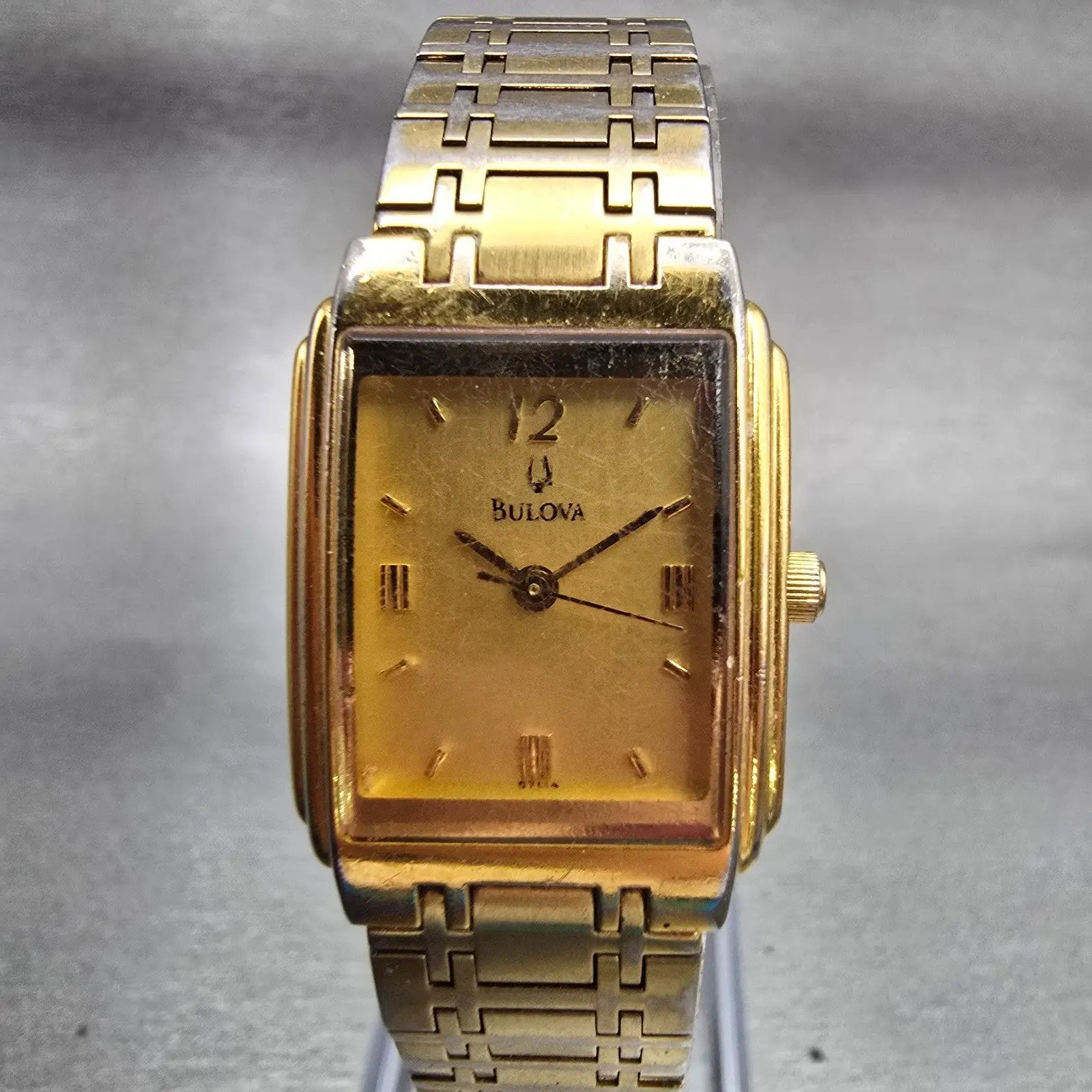 Bulova Watch Women 20mm Gold Dial Gold Tone Rectangle Vintage New Battery 97L440