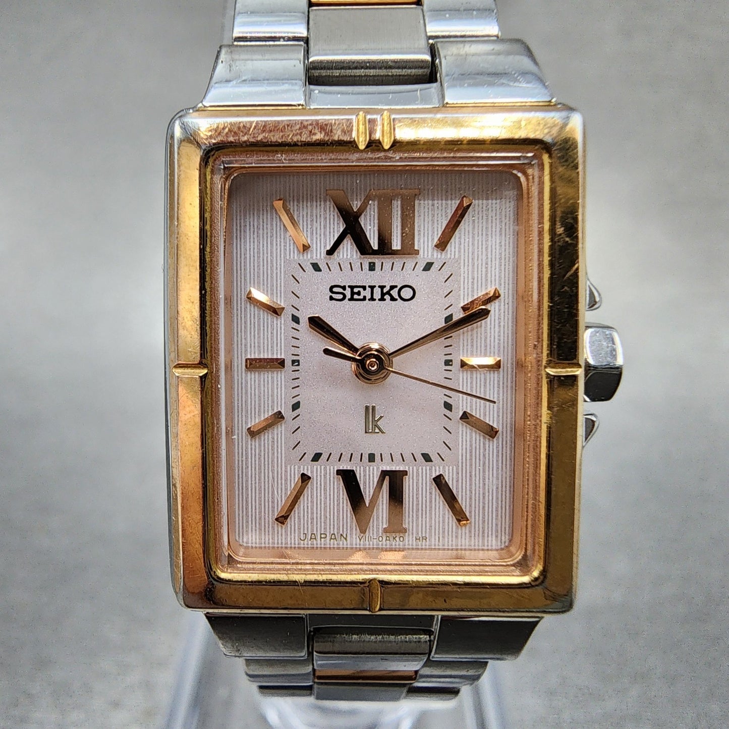 Seiko Solar Tank Watch Women 18mm White Dial Two Tone Rectangle Lukia RunsB1