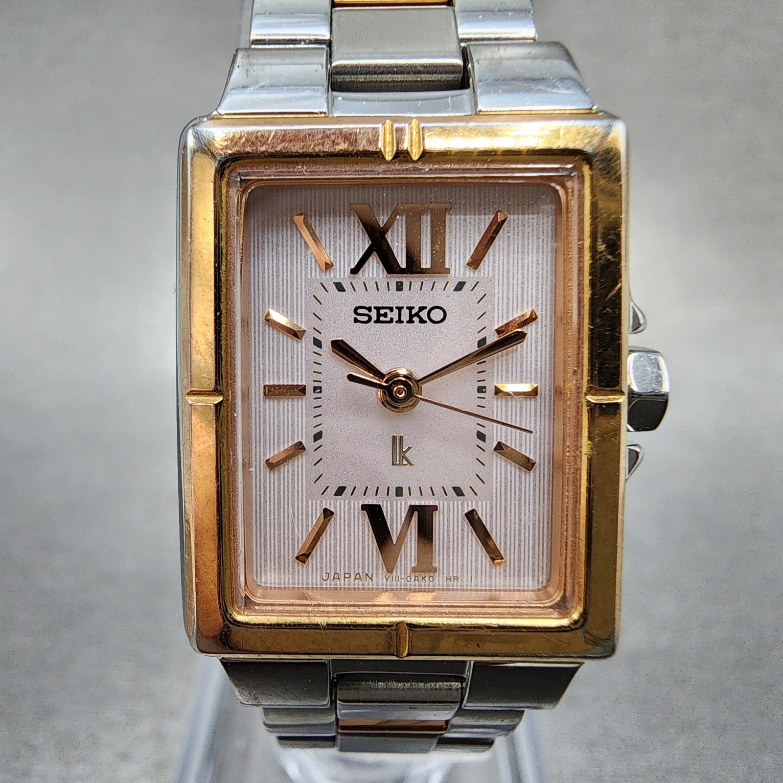 Seiko Solar Tank Watch Women 18mm White Dial Two Tone Rectangle Lukia RunsB1