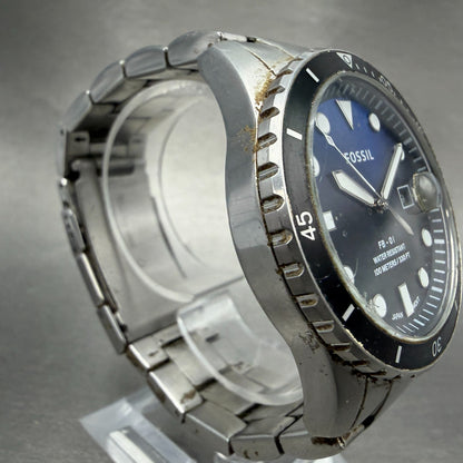 Fossil FB-01 Dive Watch Men 42mm Blue Dial Silver Tone Date FS5668 New Battery3