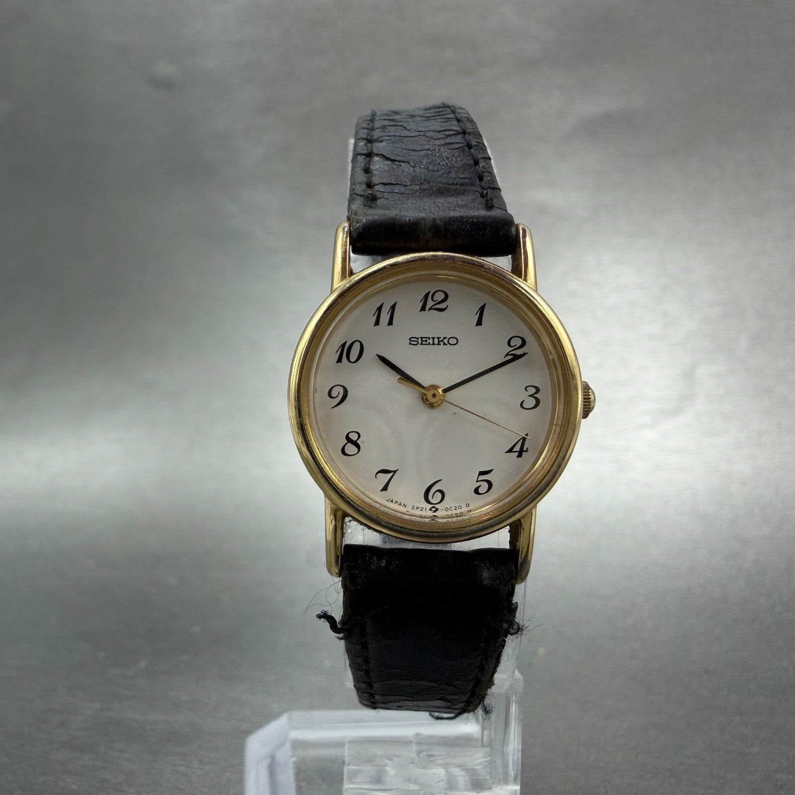 Seiko Watch Women 22mm White Dial Gold Tone Round 2P21-0A20 New Battery VTG HG55