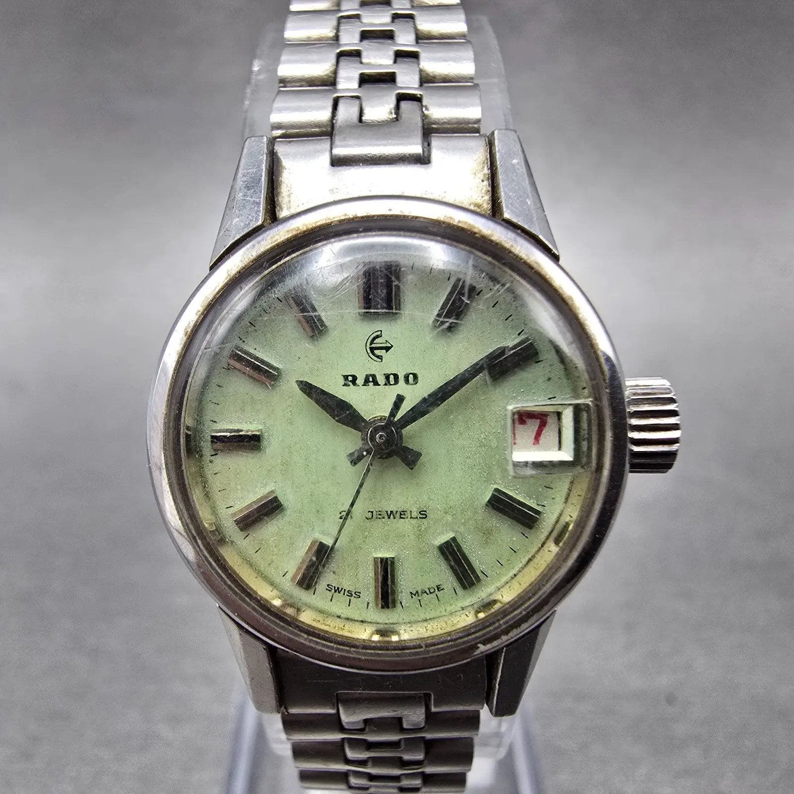 Rado Watch Women 21mm Green Dial Silver Tone Date Manual Wind 781/1 Runs VTG0