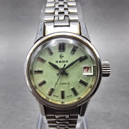 Rado Watch Women 21mm Green Dial Silver Tone Date Manual Wind 781/1 Runs VTG0