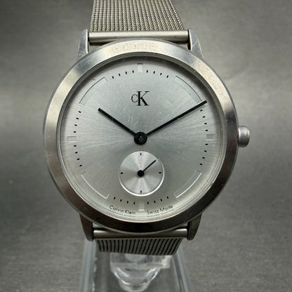 Calvin Klein Watch Men 35mm Silver Dial Steel Round K3311 Mesh Band New Battery0