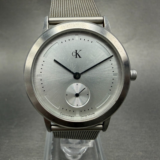 Calvin Klein Watch Men 35mm Silver Dial Steel Round K3311 Mesh Band New Battery0