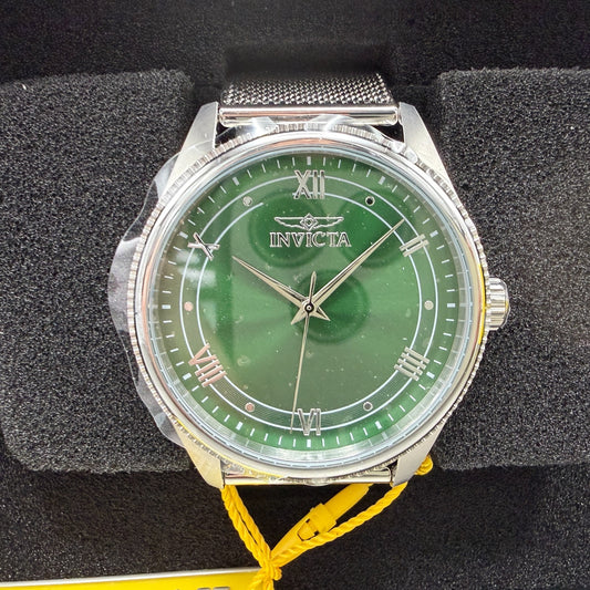Invicta Celestial Watch Men 43mm Green Dial Silver Round Mesh Band 484820