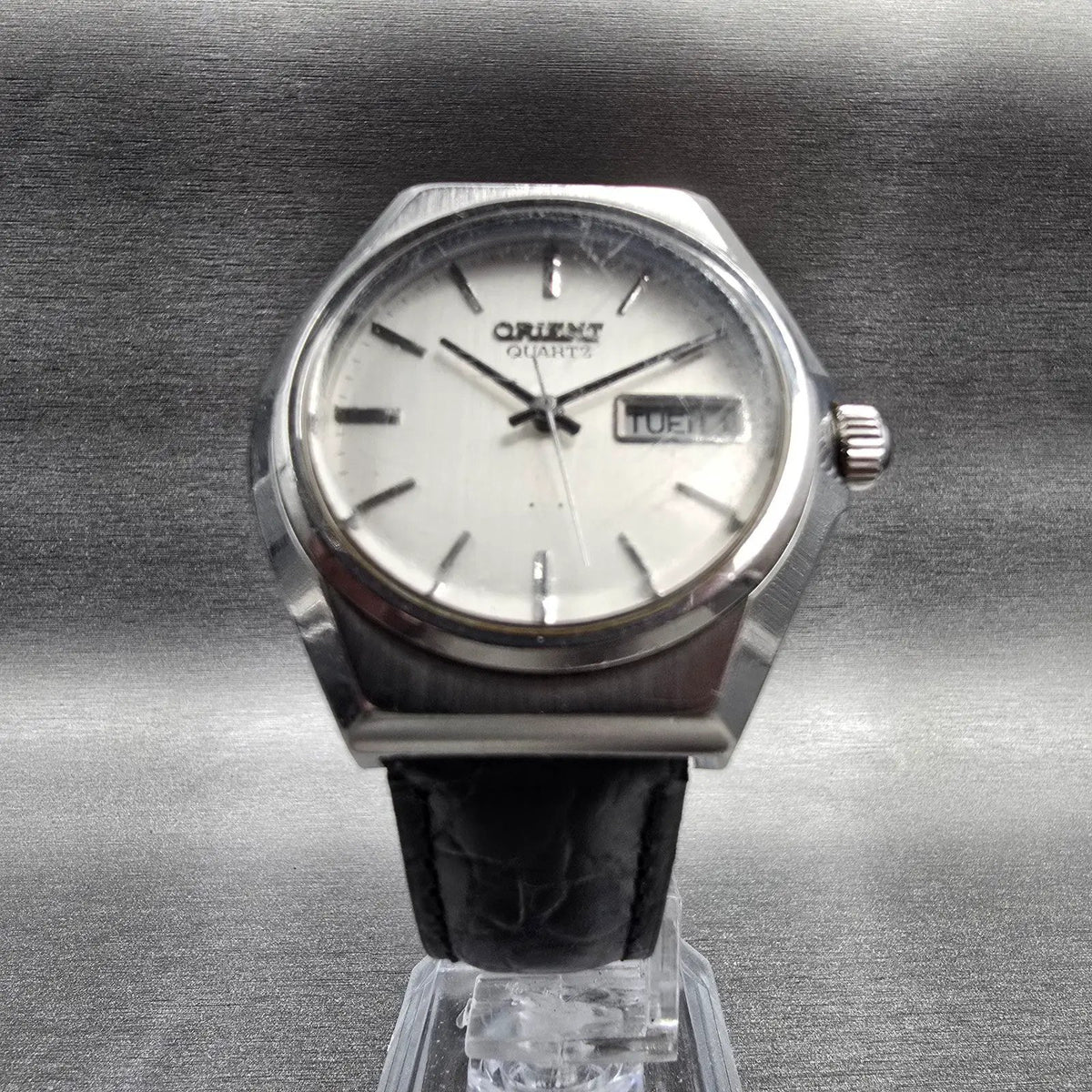 Orient Watch Men 38mm Silver Dial Silver Tone Daydate Round I029110-70 New Batt5