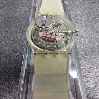 Swatch The People Watch Men 34mm Blue Dial Clear Case GZ126 New Battery NOS14