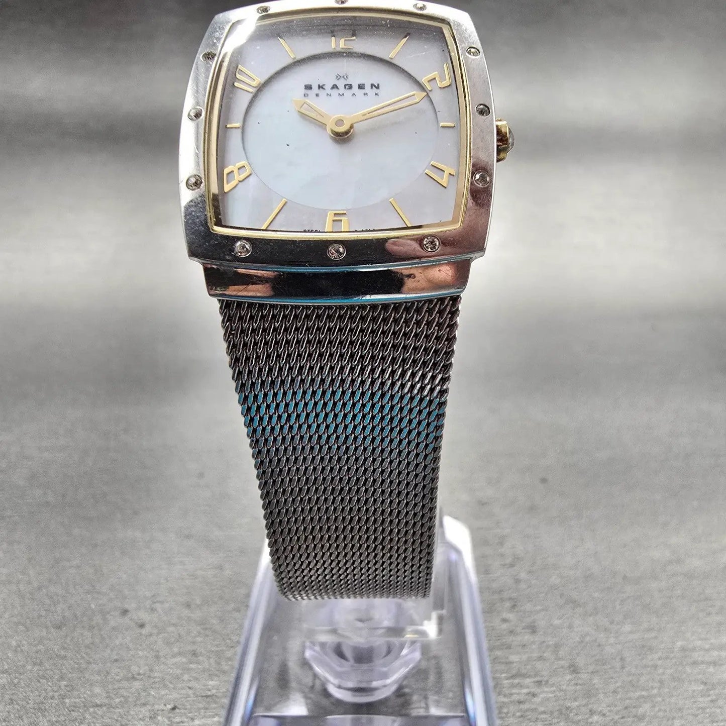 Skagen Watch Women 24mm MOP Dial Silver Tone Rectangle 396XSGS New Battery Mesh5