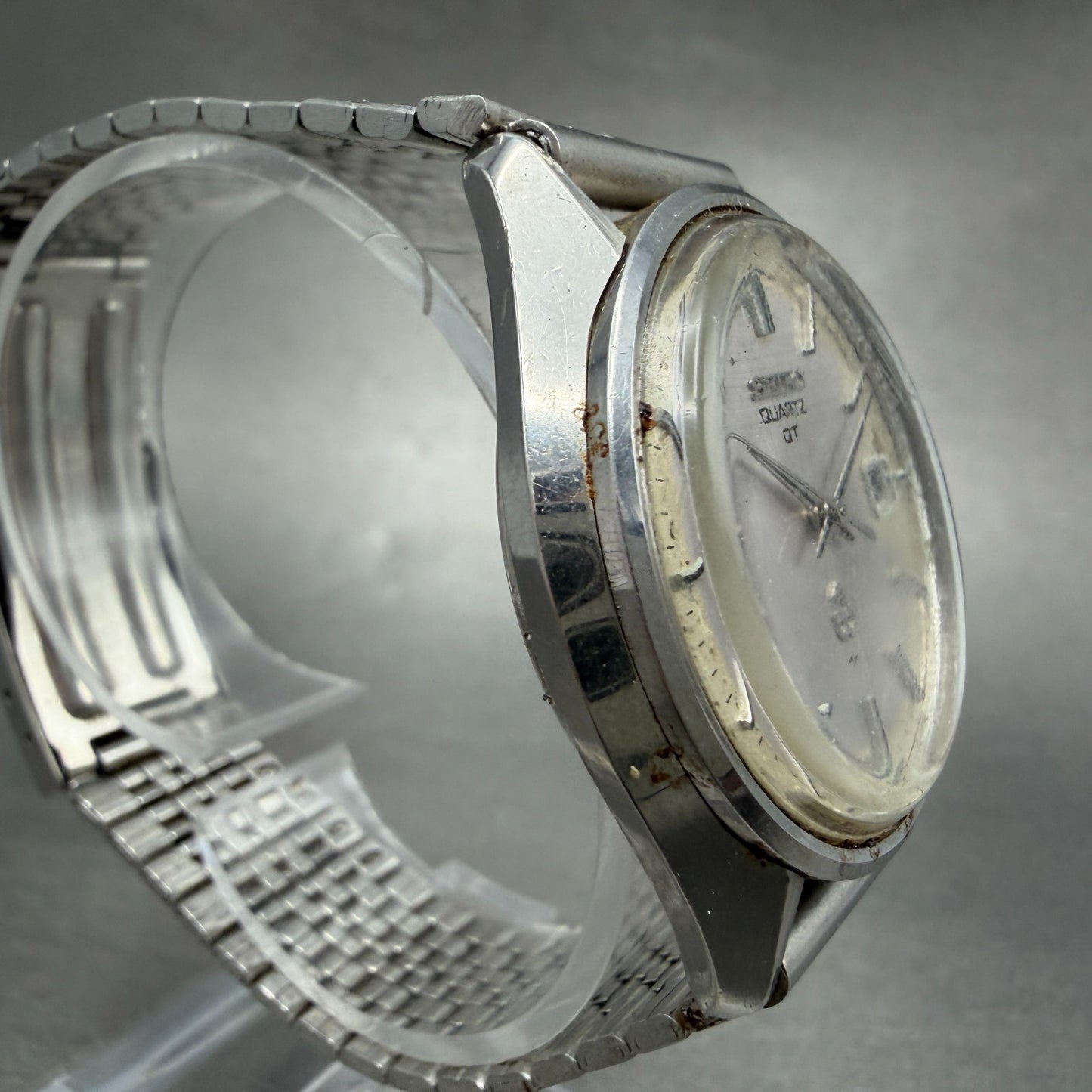Seiko QT Watch Men 36mm Silver Dial Silver Tone Date Round 0822-8020 New Battery3