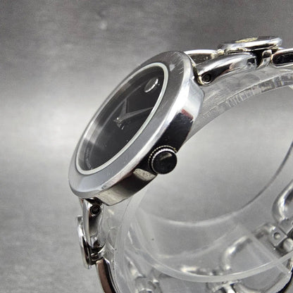 Movado Rondiro Watch Women 25mm Black Dial Steel 0605971 New Battery2