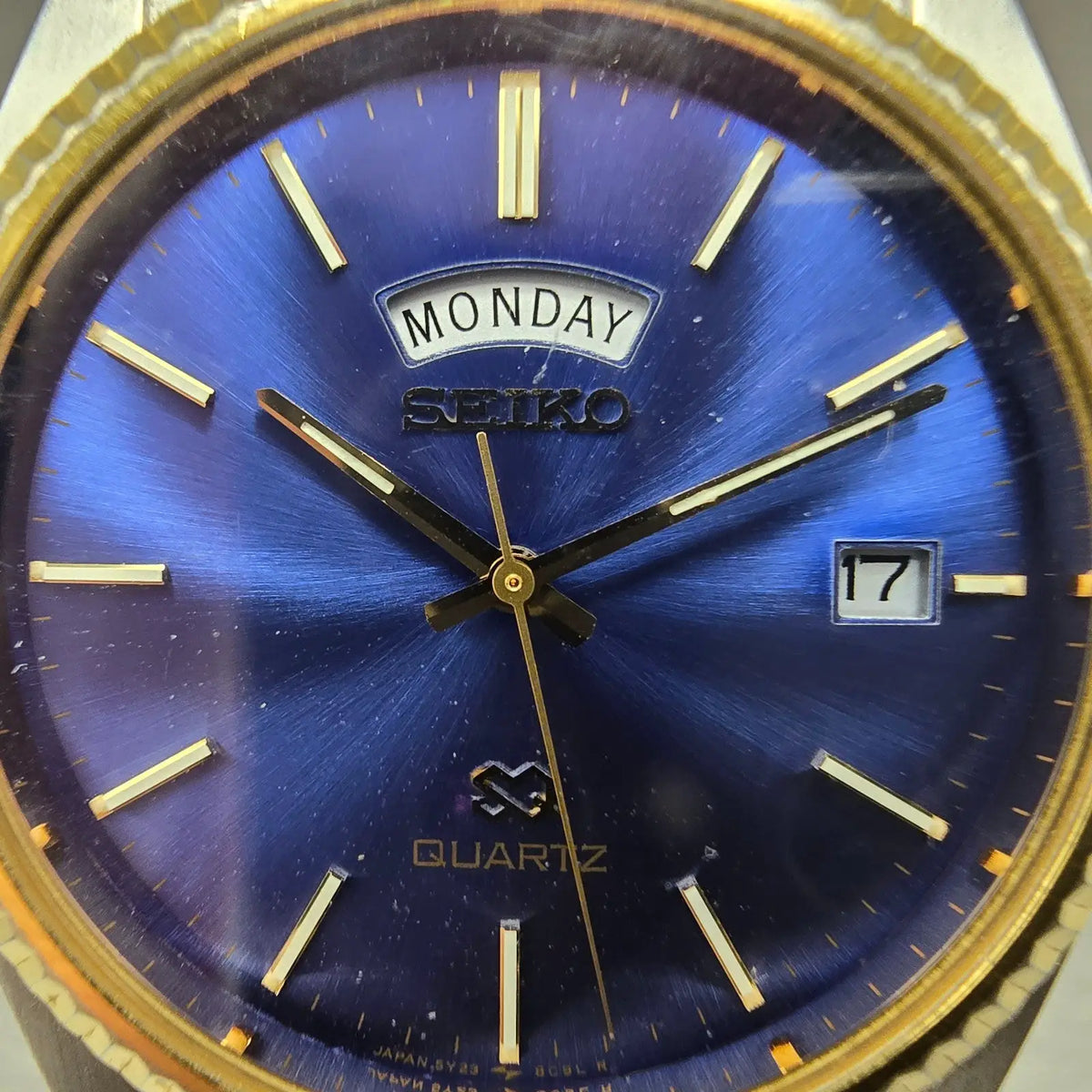Seiko President Watch Men 36mm Blue Dial Two Tone Daydate 5Y23-8A69 New Batt JP22