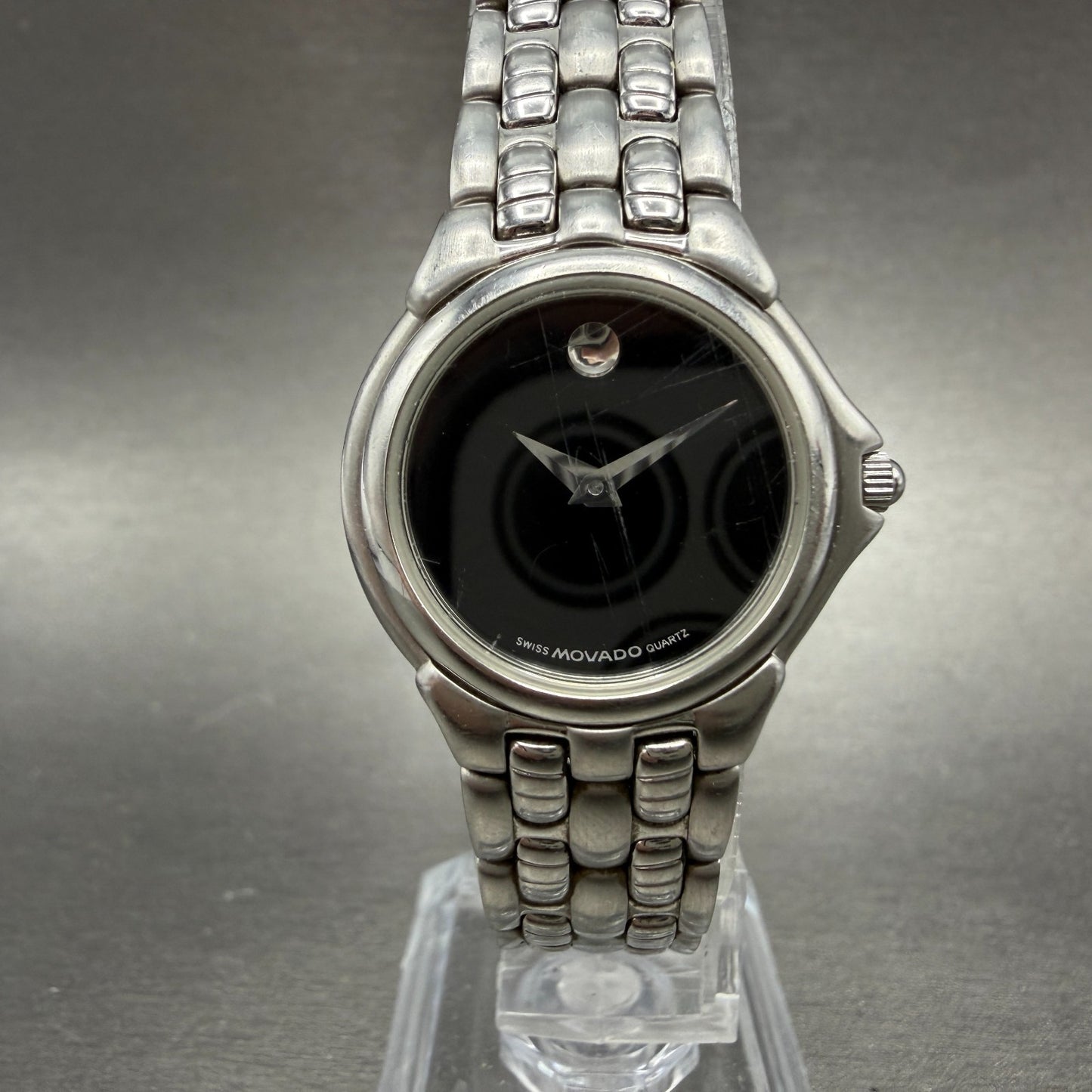 Movado Museum Watch Women 25mm Black Dial Steel Round 84-E4-9823 New Battery0